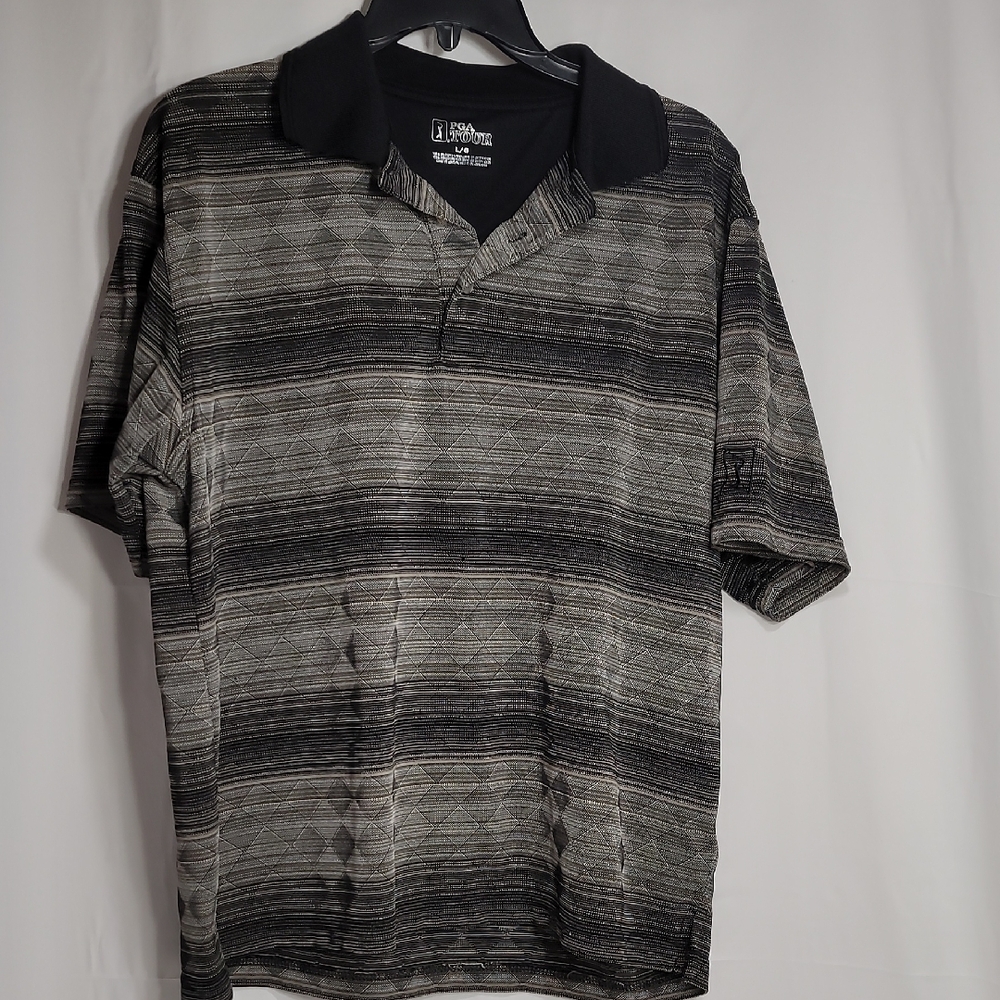 PGA Tour Gradient Stripe Polo Black Gray